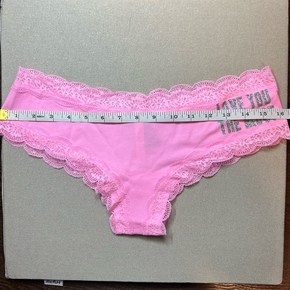 PINK Victoria Secret "LOVE YOU THE MOST" Lace Trim Cheeky Panty - Picture 4 of 6
